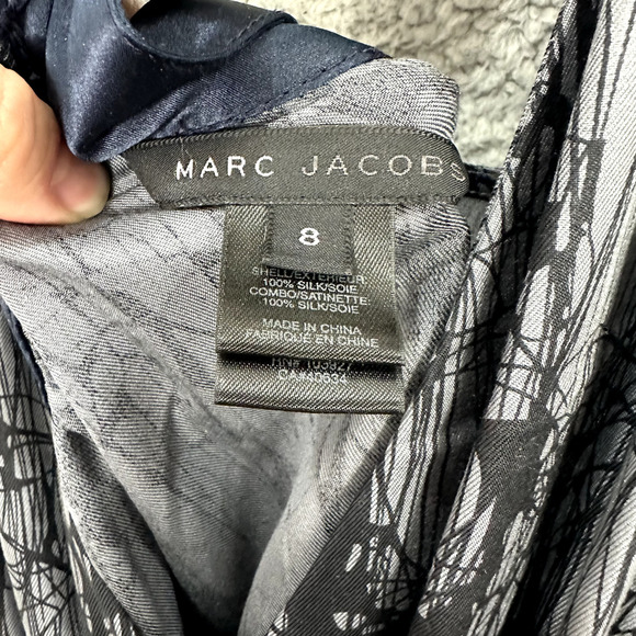 Marc Jacobs‎ Sleeveless Silk Maxi Dress Blue Geometric Paint Splatter Boho Sz 8 - Picture 3 of 6